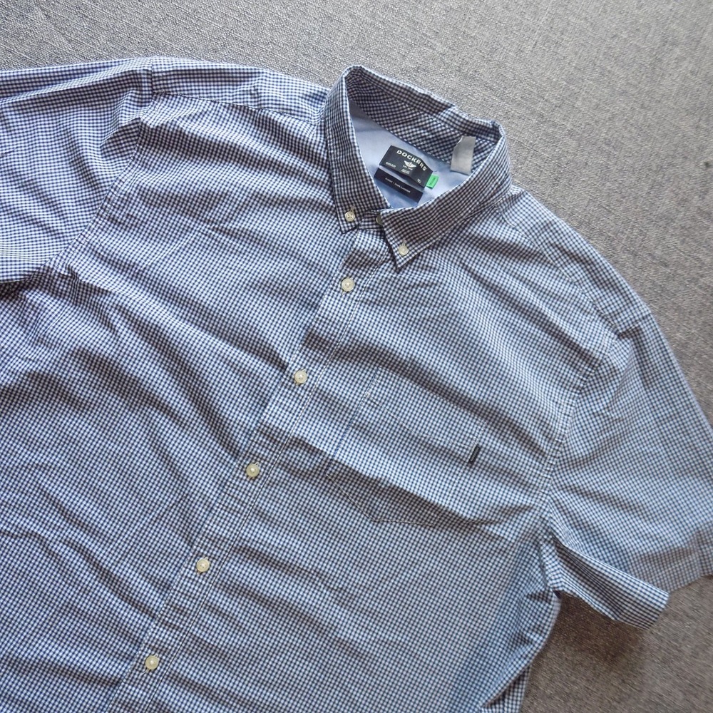 Dockers Button Down Shirt Mens XXL Blue Gingham Good Short Sleeve Classic Fit